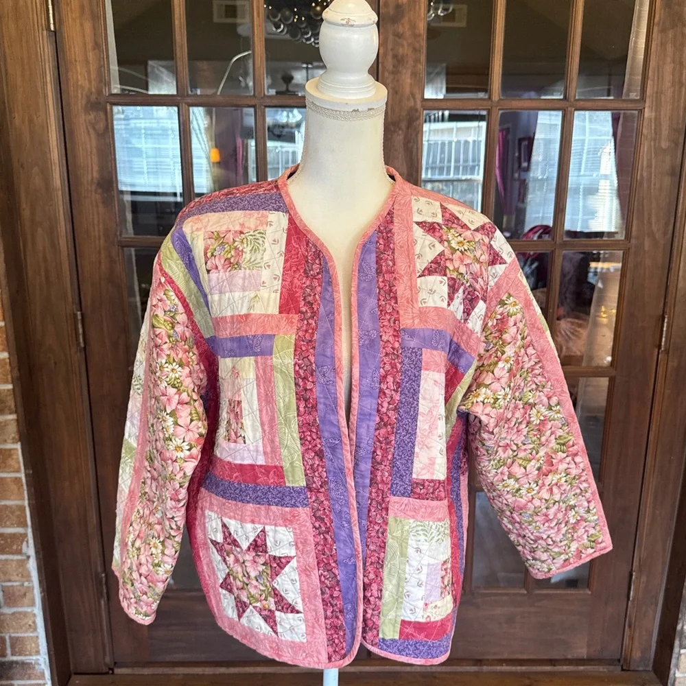 Pink and Purple Quilted Floral Jacket M/L - Picture 2 of 8